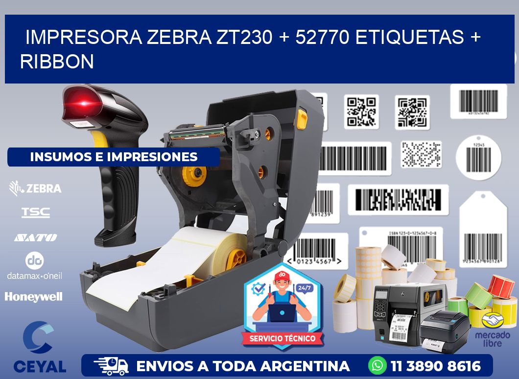 impresora zebra zt230 + 52770 etiquetas + ribbon