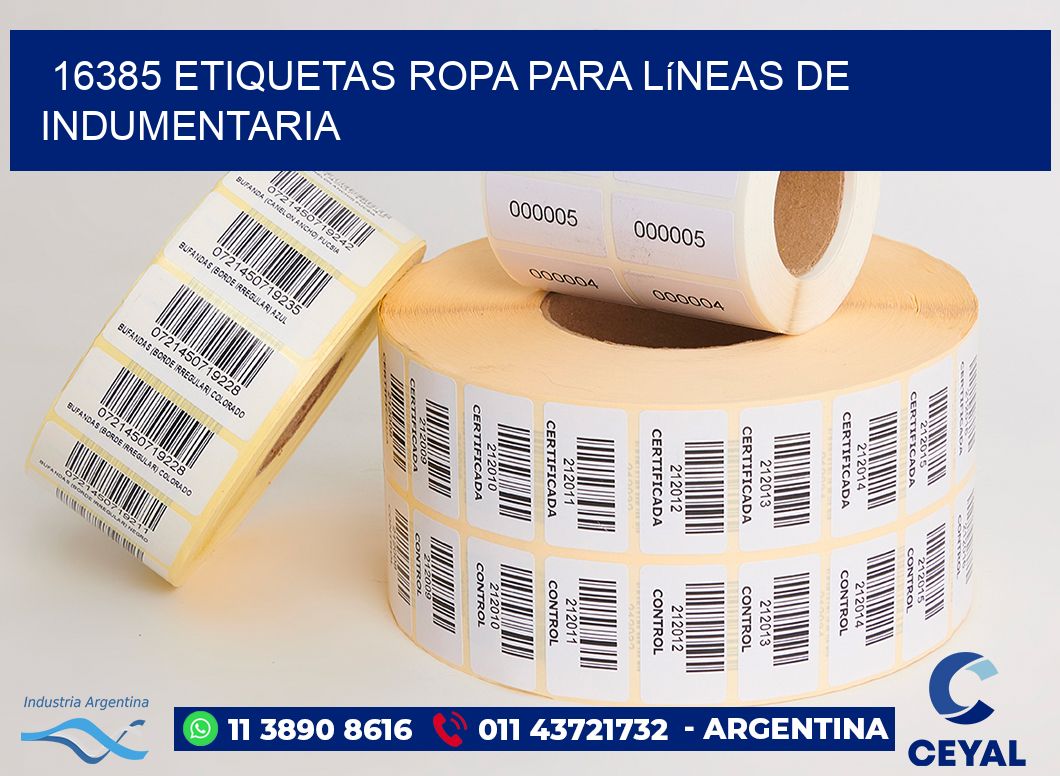 16385 Etiquetas ropa para líneas de indumentaria