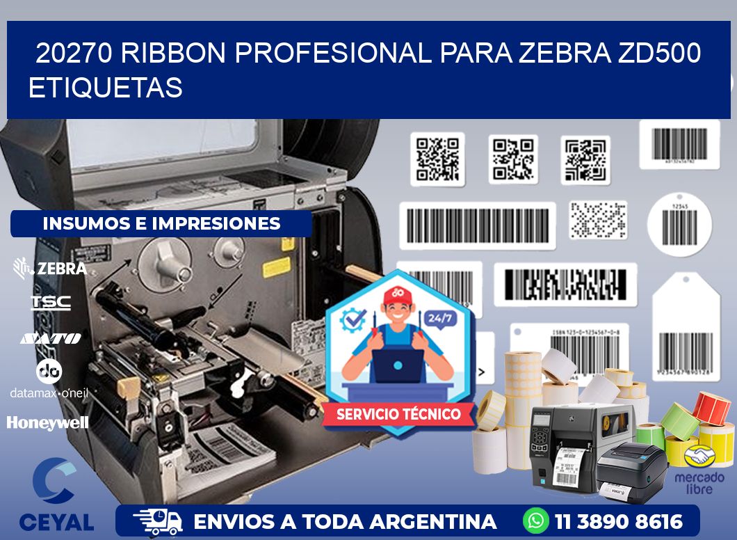 20270 ribbon profesional para zebra zd500 etiquetas