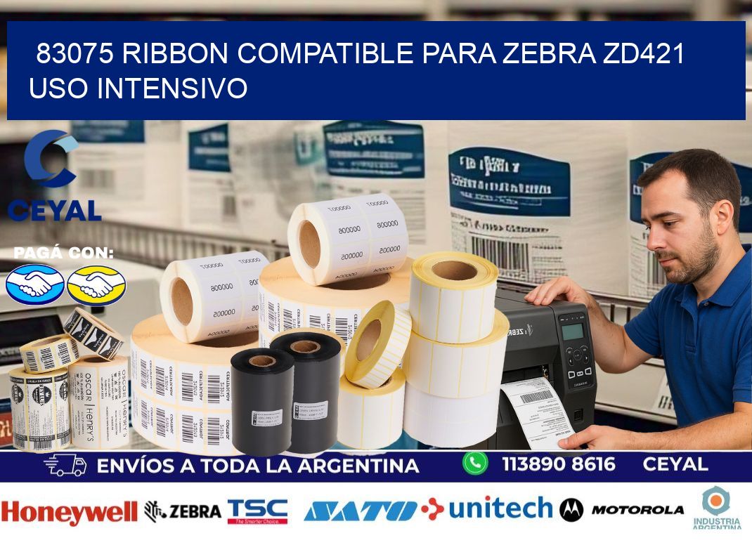 83075 ribbon compatible para zebra zd421 uso intensivo