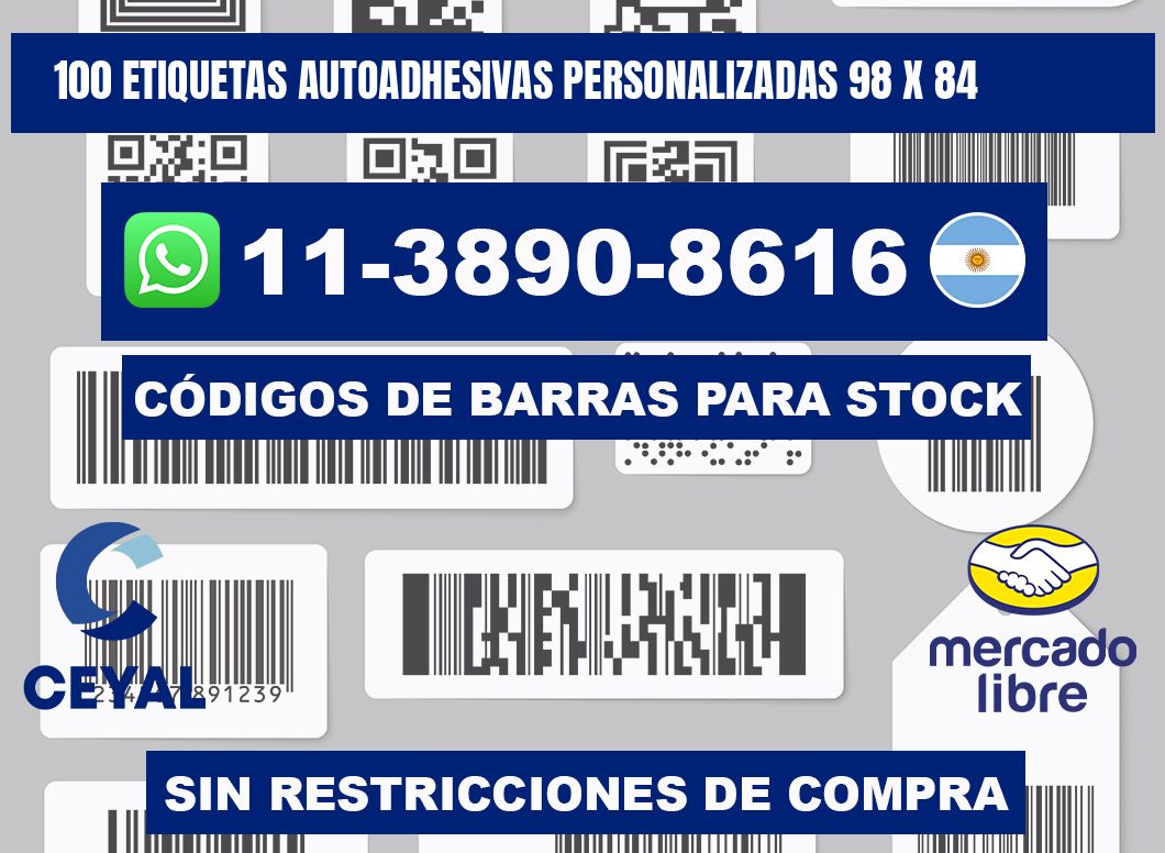 100 Etiquetas autoadhesivas personalizadas 98 x 84