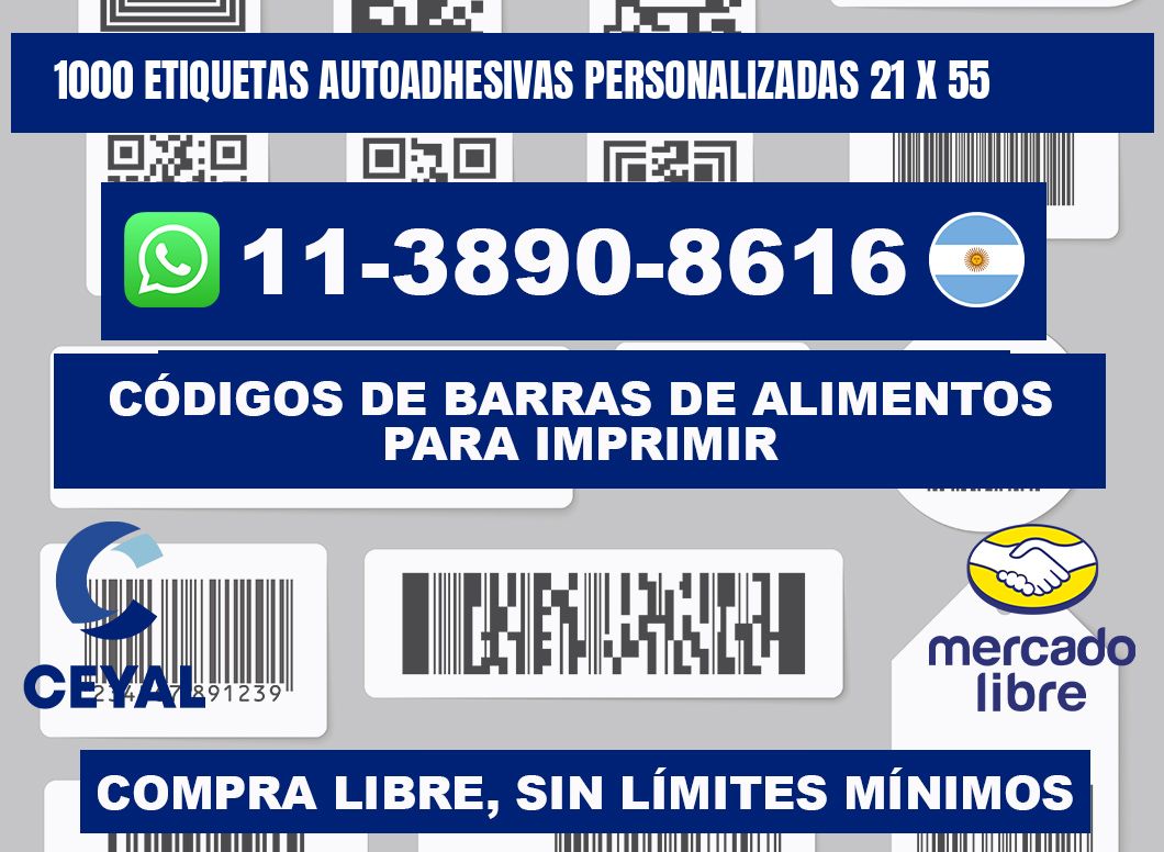 1000 Etiquetas autoadhesivas personalizadas 21 x 55