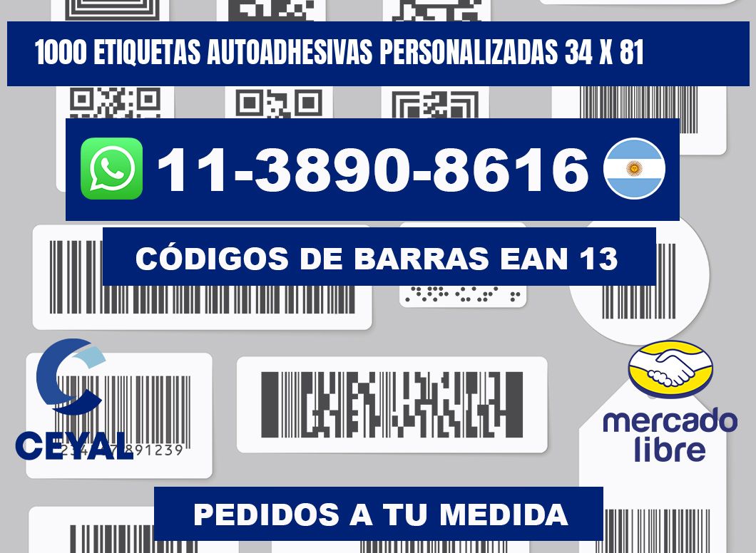 1000 Etiquetas autoadhesivas personalizadas 34 x 81