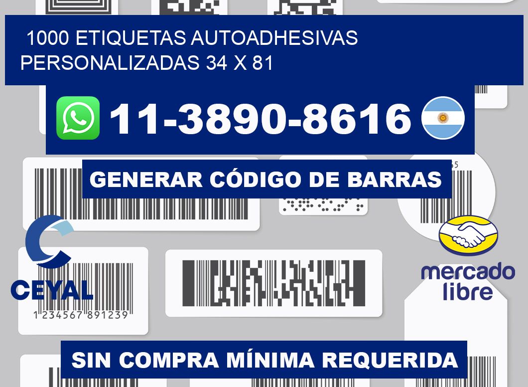 1000 Etiquetas autoadhesivas personalizadas 34 x 81