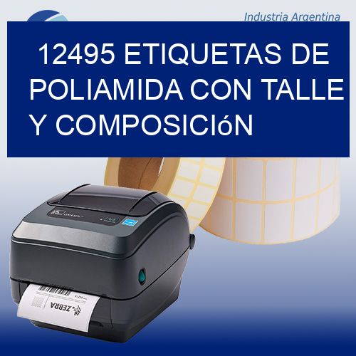 12495 Etiquetas de poliamida con talle y composición