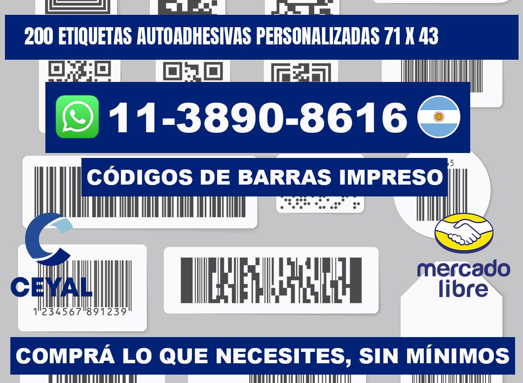 200 Etiquetas autoadhesivas personalizadas 71 x 43