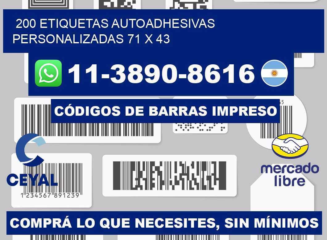 200 Etiquetas autoadhesivas personalizadas 71 x 43