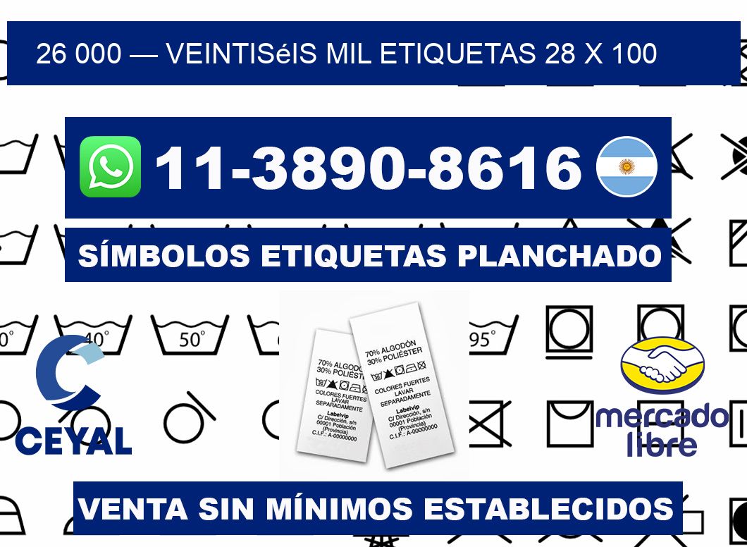 26 000 — veintiséis mil etiquetas 28 x 100