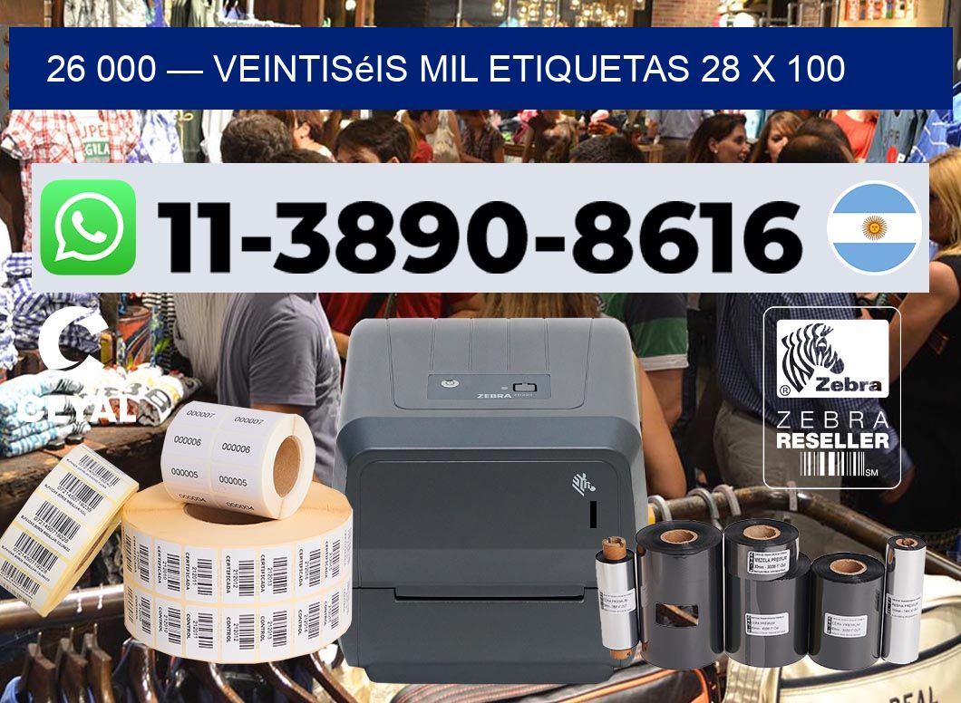 26 000 — veintiséis mil etiquetas 28 x 100
