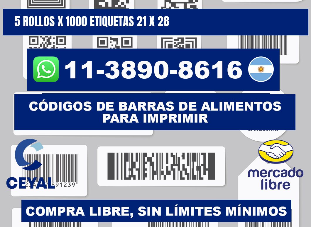 5 rollos x 1000 etiquetas 21 x 28