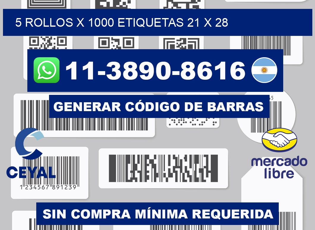 5 rollos x 1000 etiquetas 21 x 28