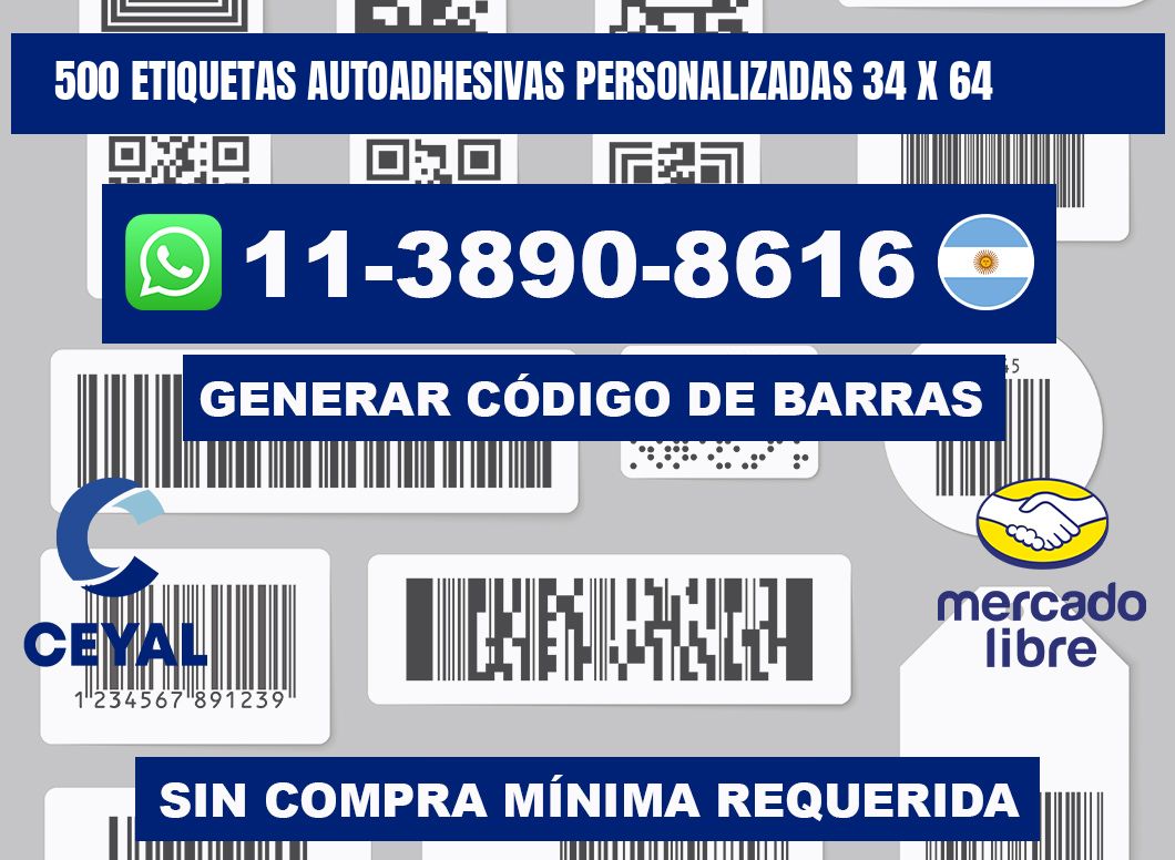 500 Etiquetas autoadhesivas personalizadas 34 x 64