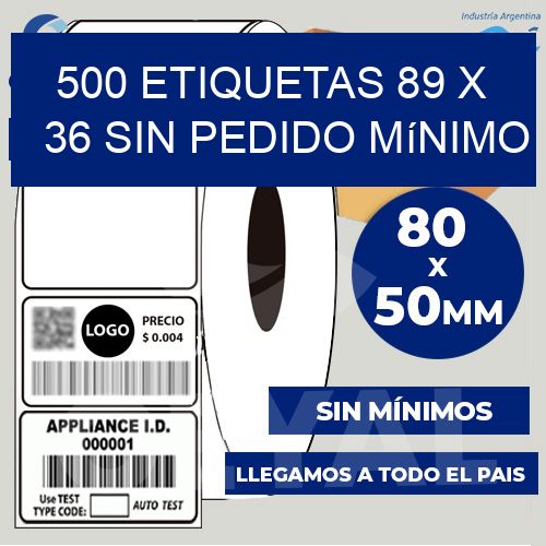 500 etiquetas 89 x 36 Sin pedido mínimo