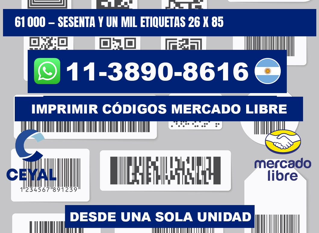 61 000 — sesenta y un mil etiquetas 26 x 85
