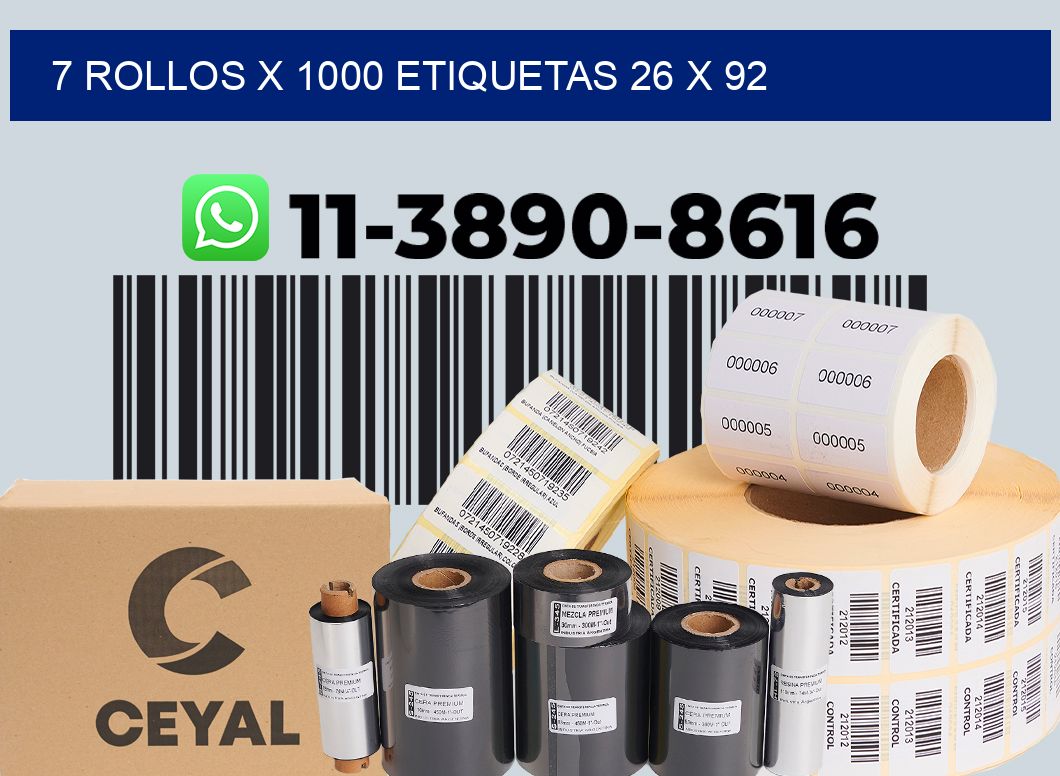 7 rollos x 1000 etiquetas 26 x 92