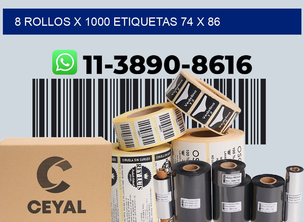 8 rollos x 1000 etiquetas 74 x 86
