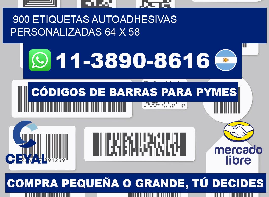 900 Etiquetas autoadhesivas personalizadas 64 x 58