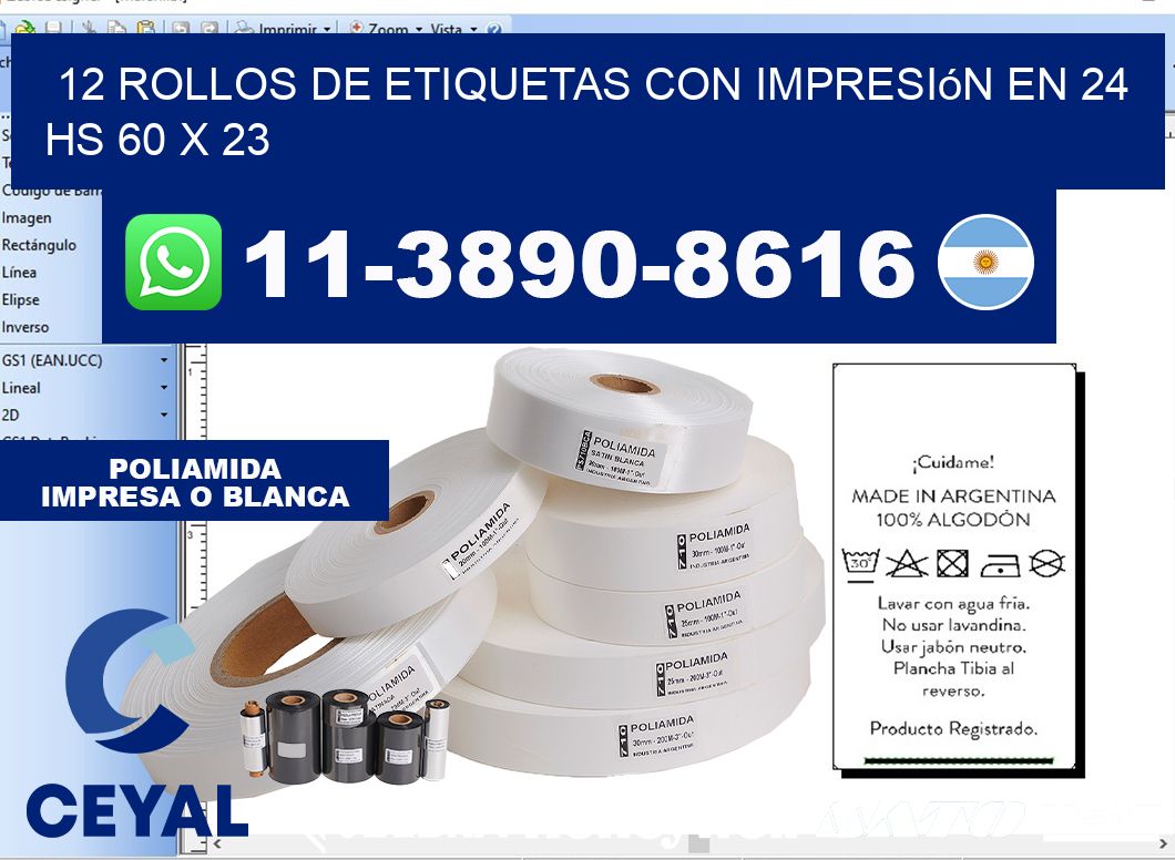 12 rollos de etiquetas con impresión en 24 hs 60 x 23