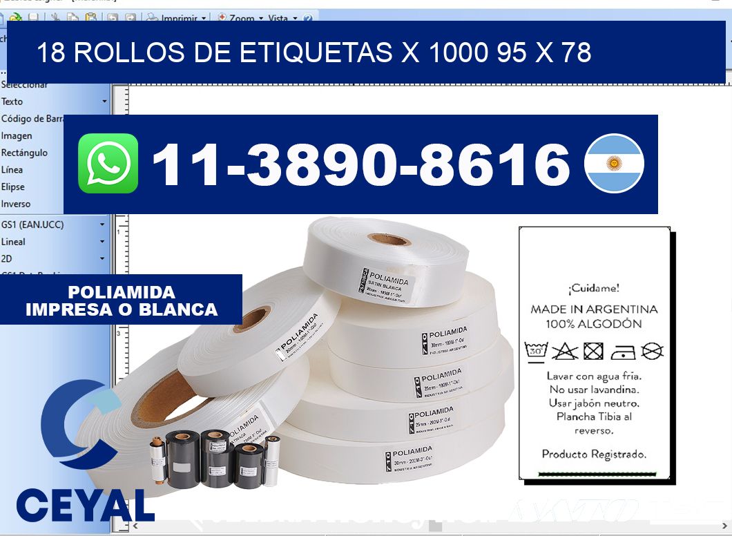 18 rollos de etiquetas x 1000 95 x 78