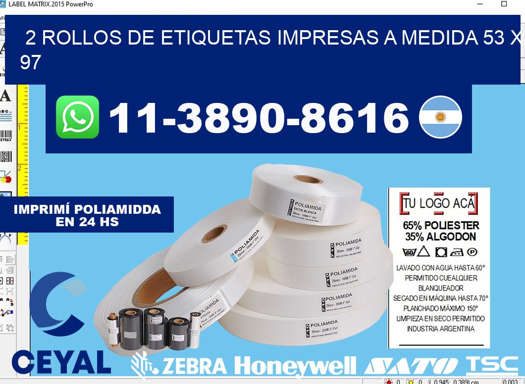 2 rollos de etiquetas impresas a medida 53 x 97
