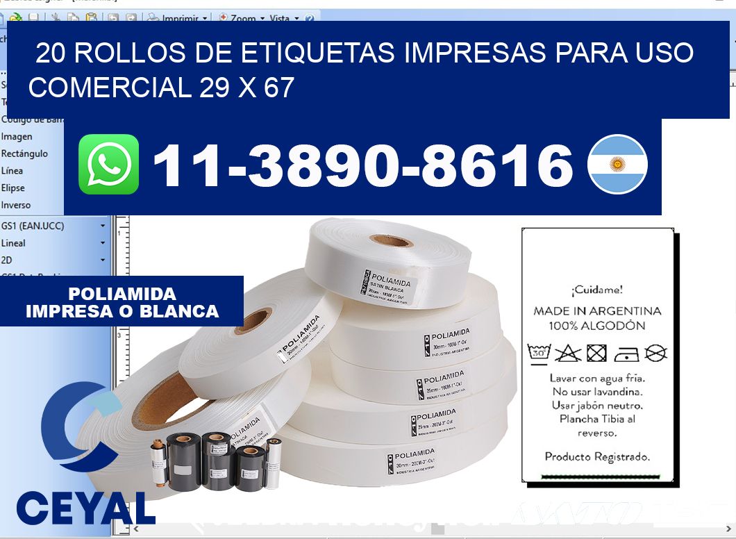 20 rollos de etiquetas impresas para uso comercial 29 x 67