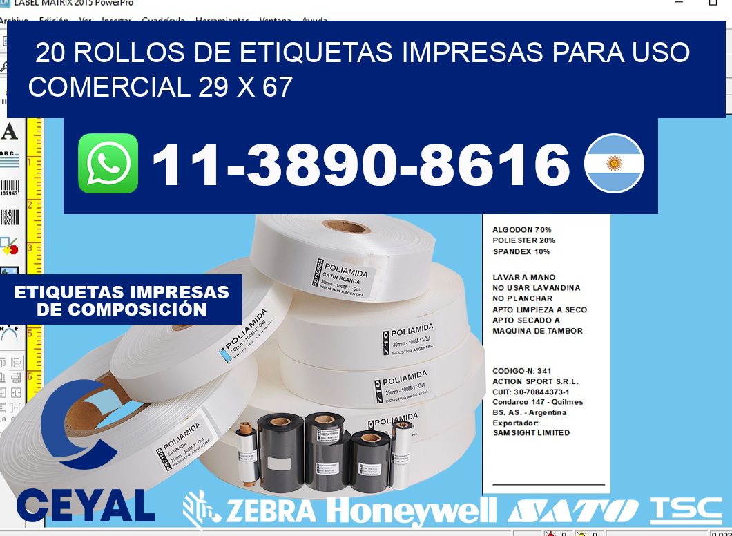 20 rollos de etiquetas impresas para uso comercial 29 x 67