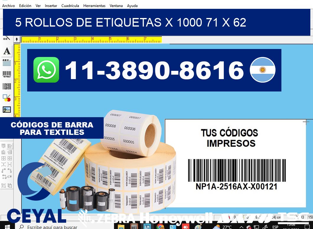 5 rollos de etiquetas x 1000 71 x 62
