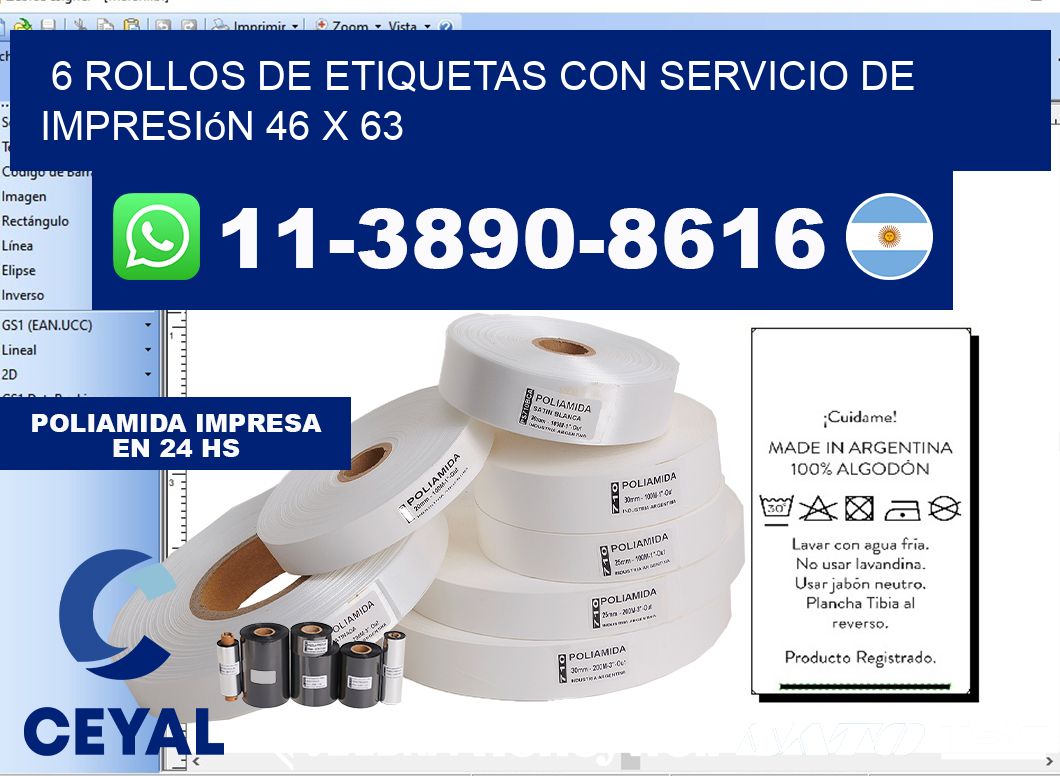 6 rollos de etiquetas con servicio de impresión 46 x 63