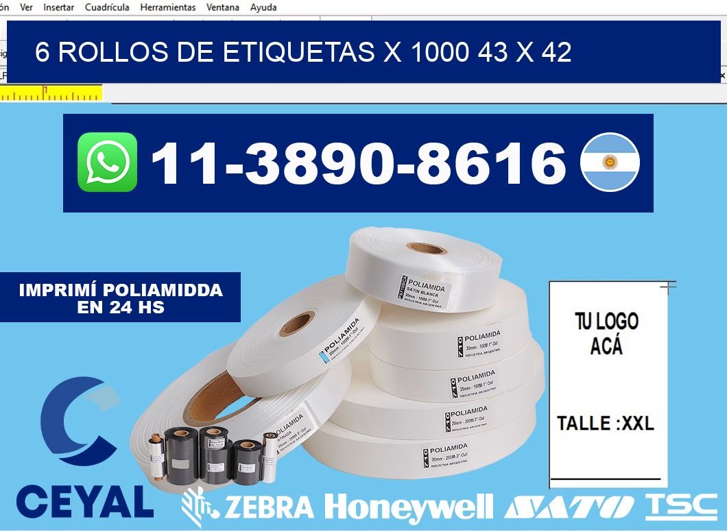6 rollos de etiquetas x 1000 43 x 42
