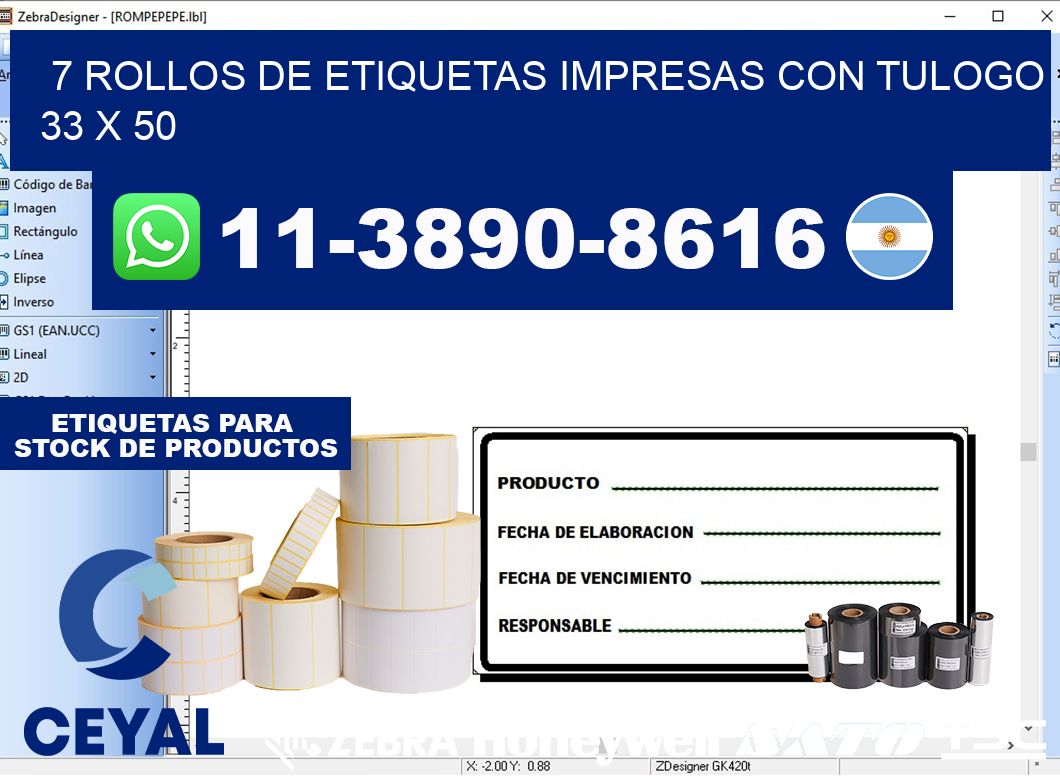 7 rollos de etiquetas impresas con tulogo 33 x 50