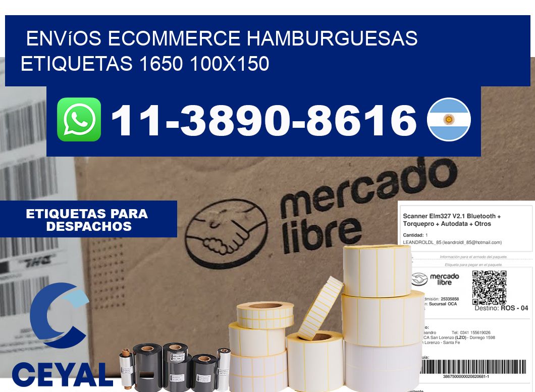 Envíos Ecommerce hamburguesas etiquetas 1650 100x150