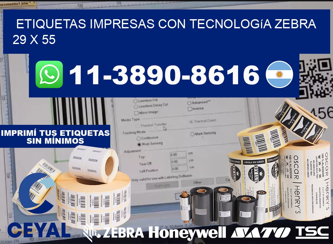 etiquetas impresas con tecnología Zebra 29 x 55