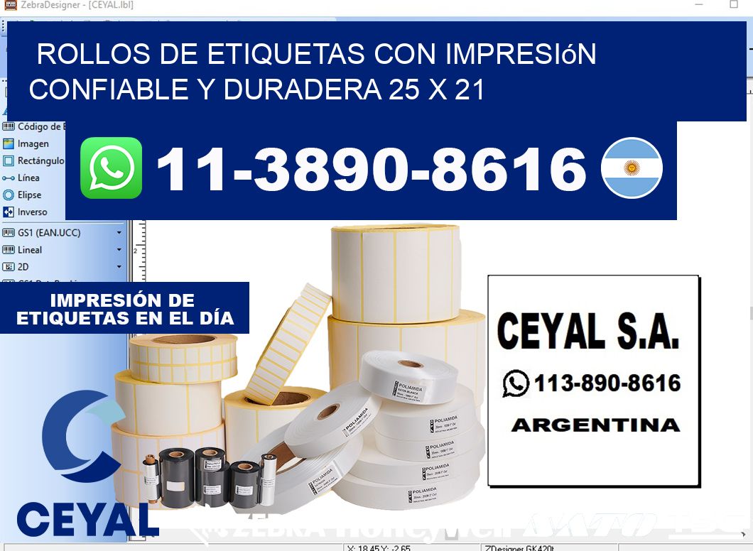 rollos de etiquetas con impresión confiable y duradera 25 x 21