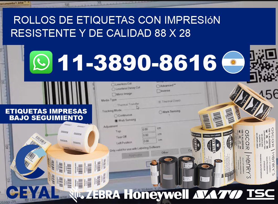 rollos de etiquetas con impresión resistente y de calidad 88 x 28