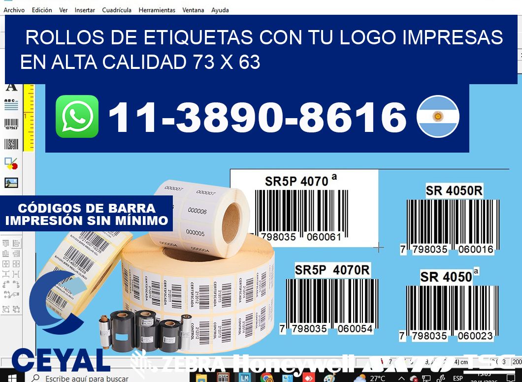 rollos de etiquetas con tu logo impresas en alta calidad 73 x 63