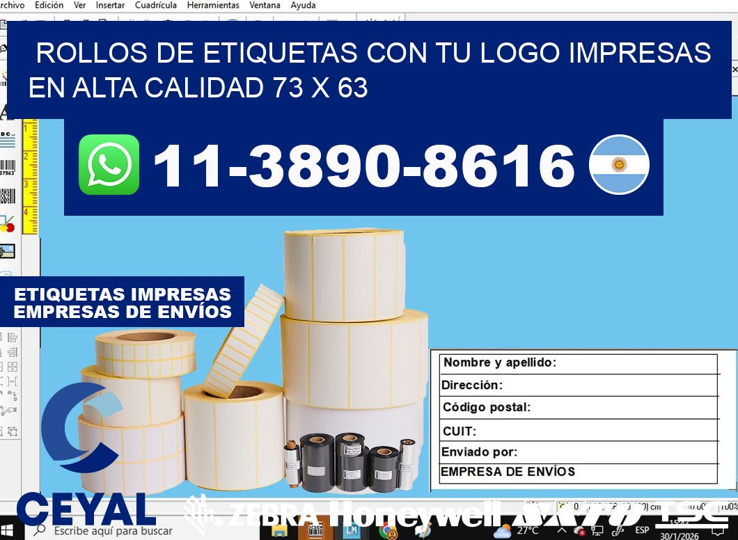 rollos de etiquetas con tu logo impresas en alta calidad 73 x 63