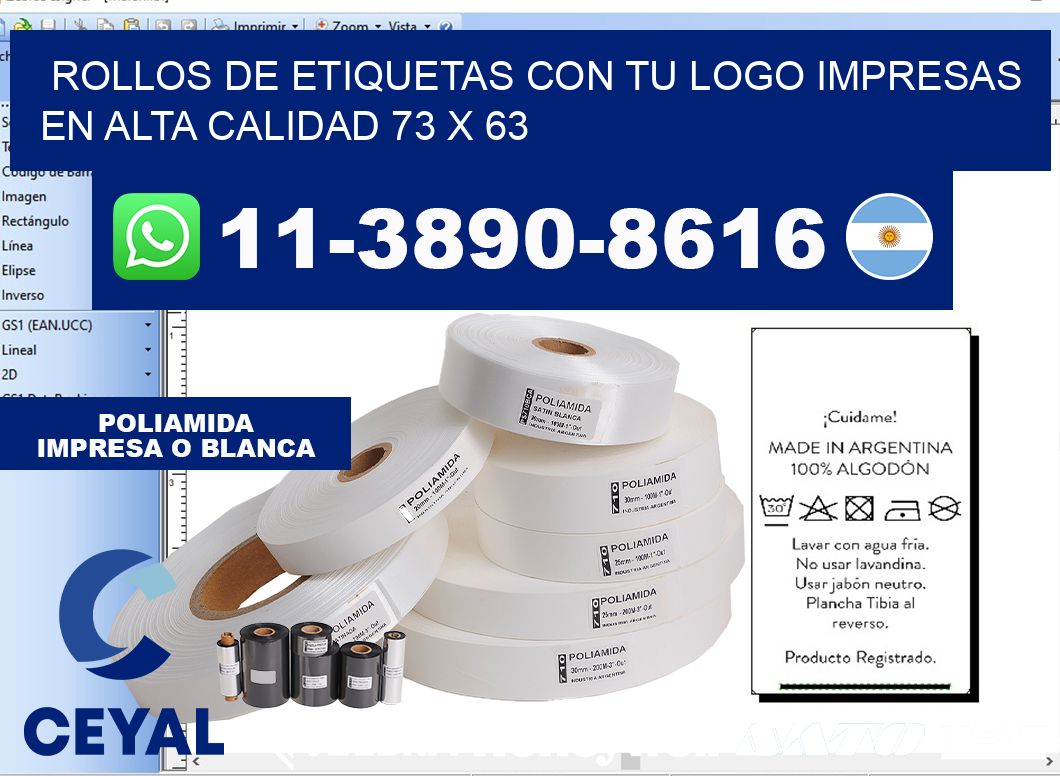 rollos de etiquetas con tu logo impresas en alta calidad 73 x 63