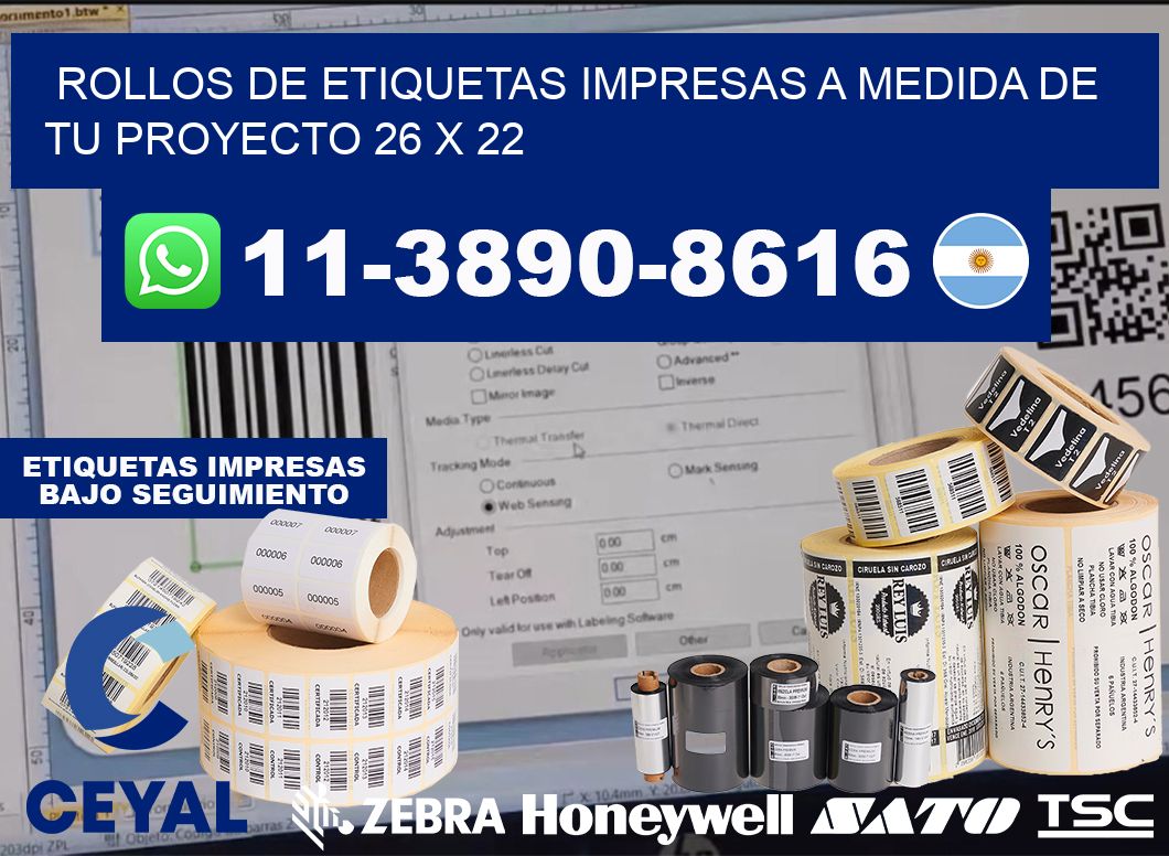 rollos de etiquetas impresas a medida de tu proyecto 26 x 22