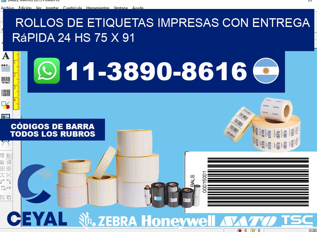 rollos de etiquetas impresas con entrega rápida 24 hs 75 x 91