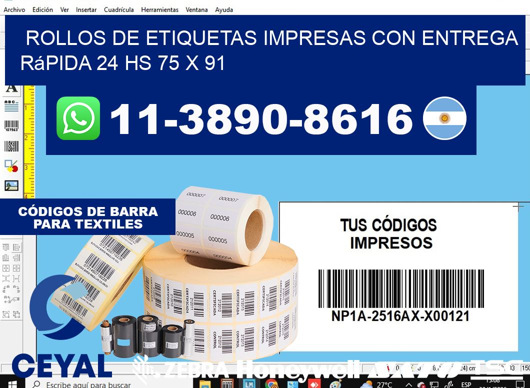rollos de etiquetas impresas con entrega rápida 24 hs 75 x 91