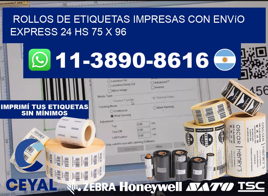 rollos de etiquetas impresas con envío express 24 hs 75 x 96