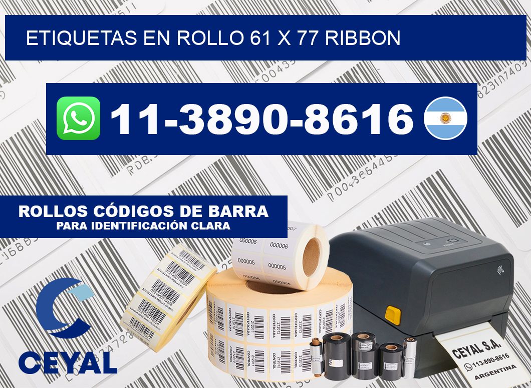 Etiquetas en rollo 61 x 77 ribbon