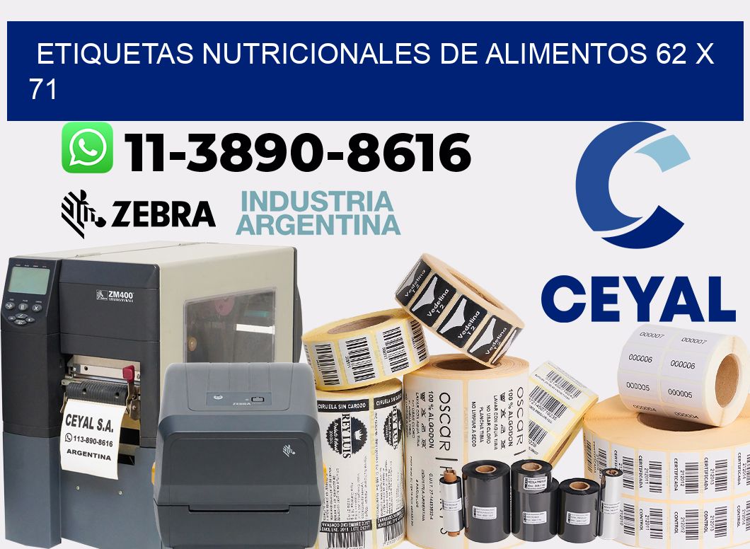 Etiquetas nutricionales de alimentos 62 x 71