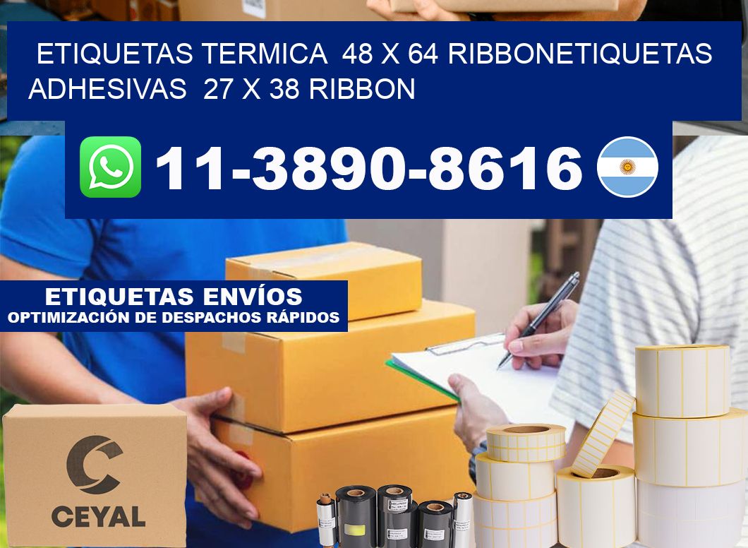 Etiquetas termica 48 x 64 ribbonEtiquetas adhesivas 27 x 38 ribbon