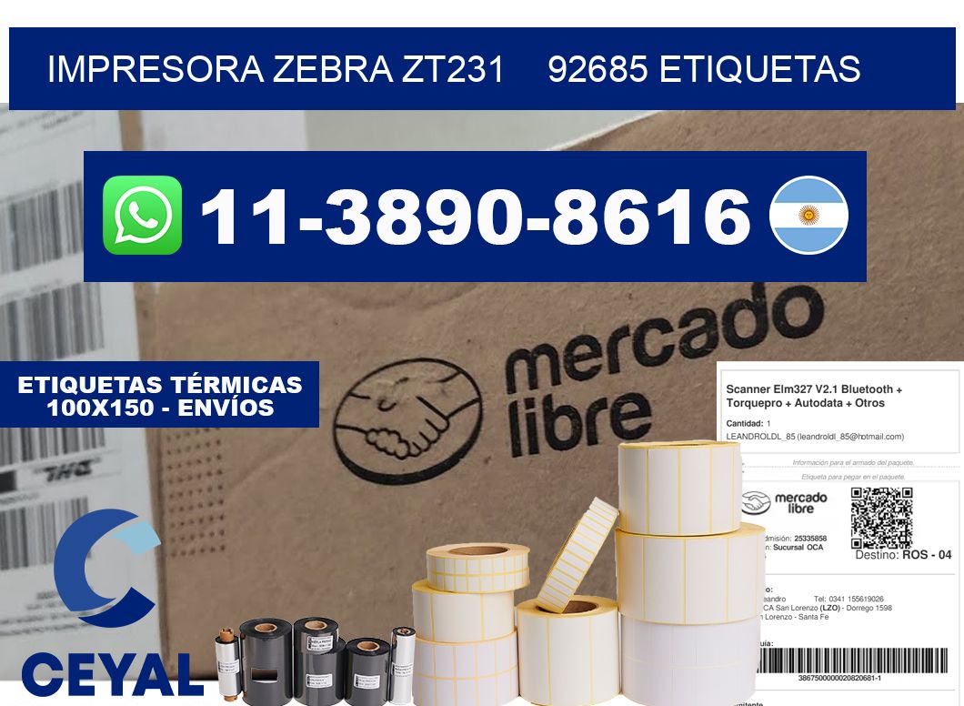 impresora zebra zt231    92685 etiquetas