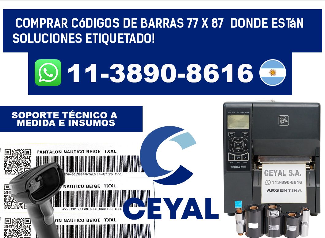 Comprar códigos de barras 77 x 87 donde están soluciones etiquetado!