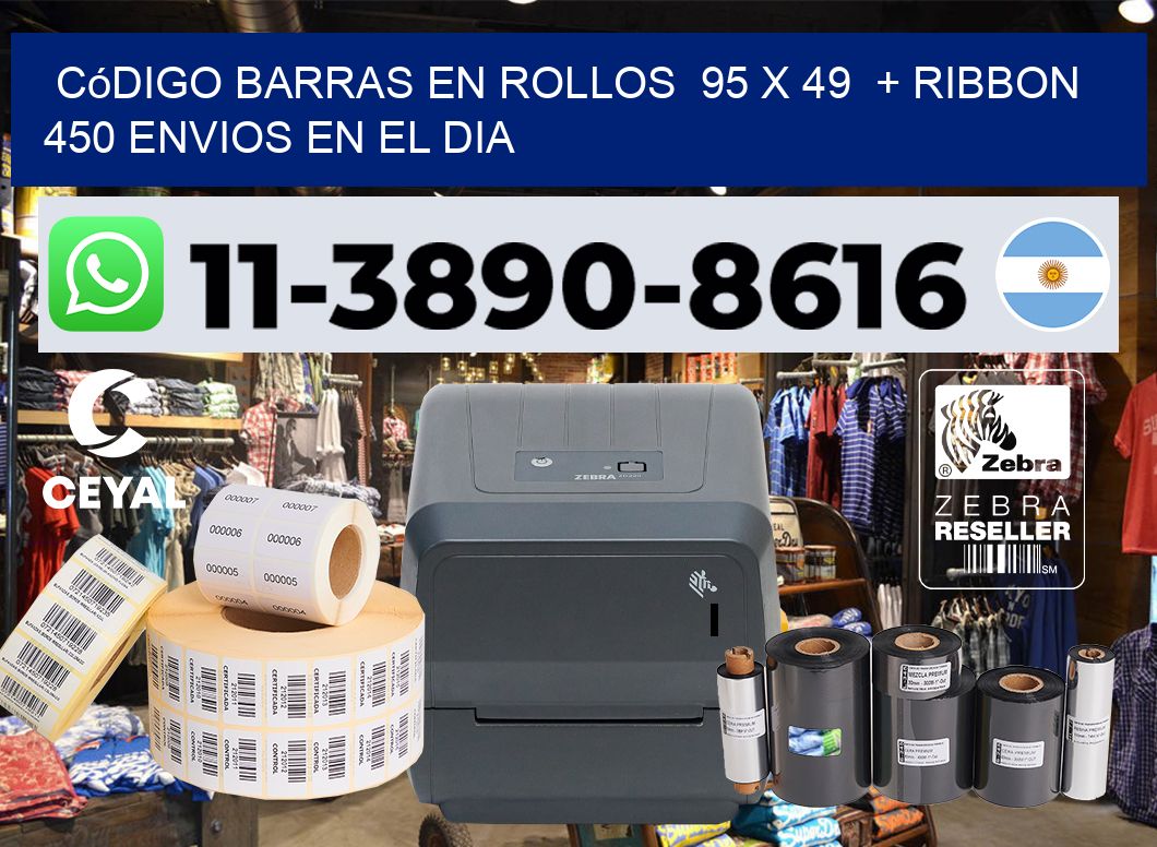 código barras en rollos  95 x 49  + ribbon  450 Envios en el dia