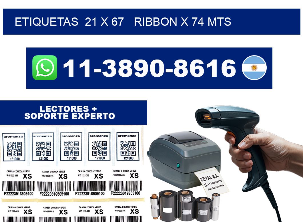 etiquetas 21 x 67 ribbon x 74 mts