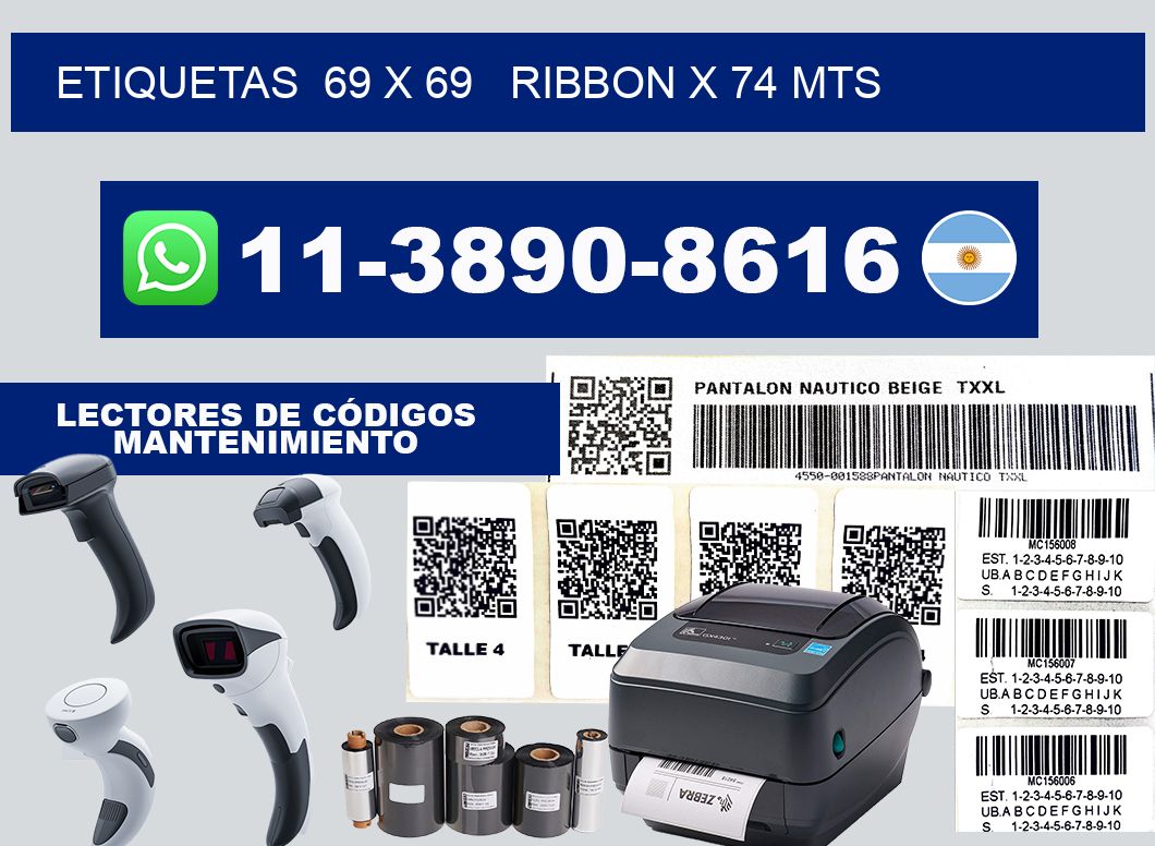 etiquetas 69 x 69 ribbon x 74 mts