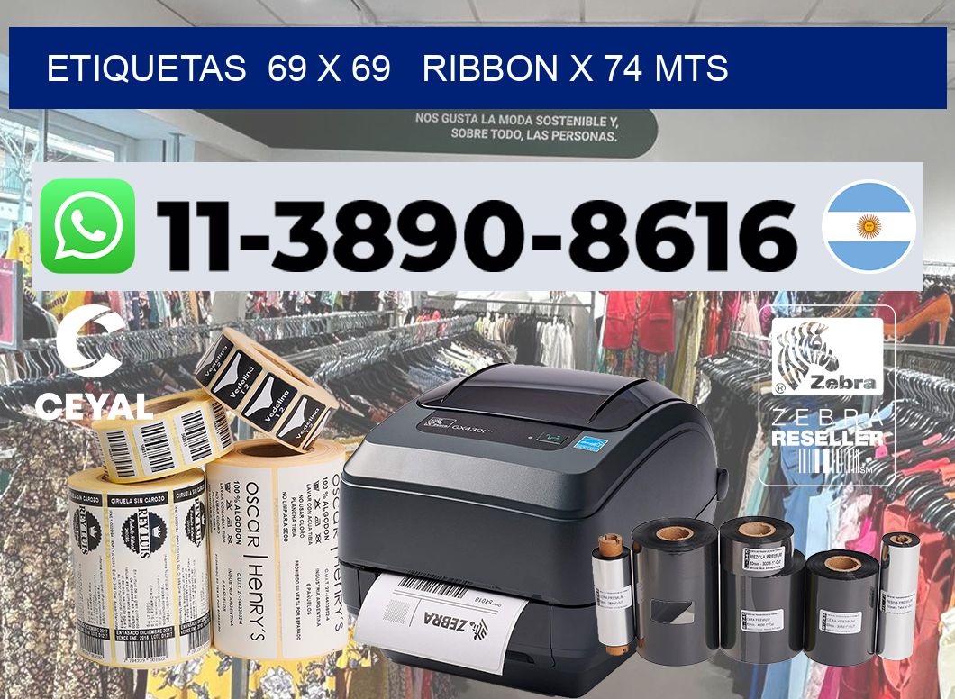 etiquetas 69 x 69 ribbon x 74 mts
